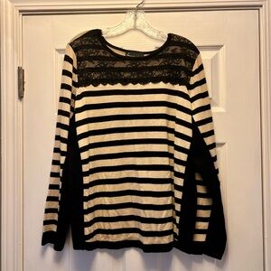 Lane Bryant Black and Cream Striped Lightweight Sweater/Long Sleeved Shirt